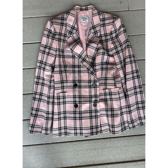 Aritzia Sunday Best Blazer Jacket in Pink Plaid Small - Picture 2 of 4